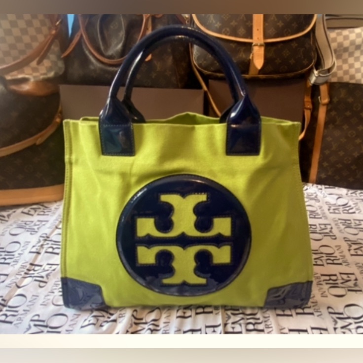 Tory Burch Tote Canvas/Patent Leather Euc